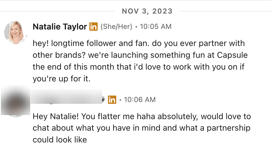 First outreach message to an influencer